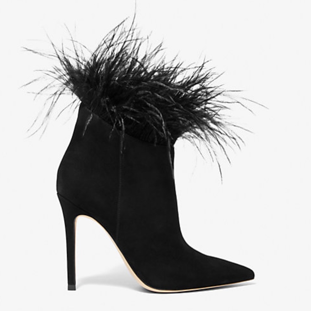 Reduced! MICHAEL KORS Ostrich Feather Suede Ankle Boot, Black, Size 8.5 - Picture 2 of 10